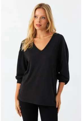 Kadın Antrasit Ön Arka V Salaş Bluz EY3003