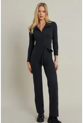 Kadın Antrasit Polo Yaka Kemerli Tulum YLE1099