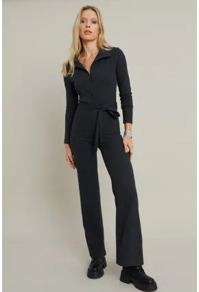 Kadın Antrasit Polo Yaka Kemerli Tulum YLE1099