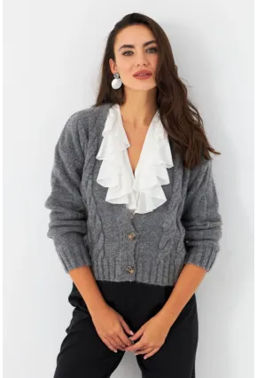 Kadın Antrasit Saç Örgülü Hırka YV295