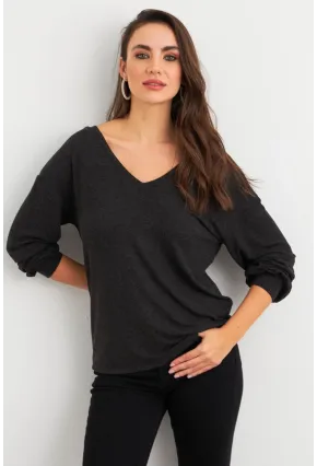 Kadın Antrasit Sırtı Fiyonklu Bluz EY3022