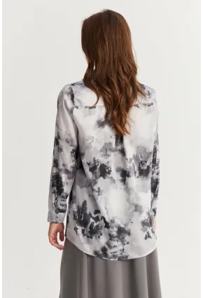 Kadın Antrasit Taş Düğmeli Desenli Gömlek MLVF9
