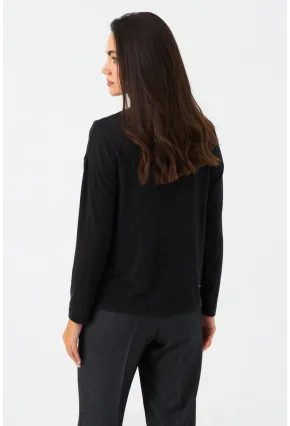 Kadın Antrasit Tül Detaylı Balıkçı Bluz EY2980