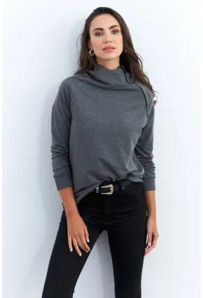 Kadın Antrasit Yakası Fermuarlı Sweatshirt TF11