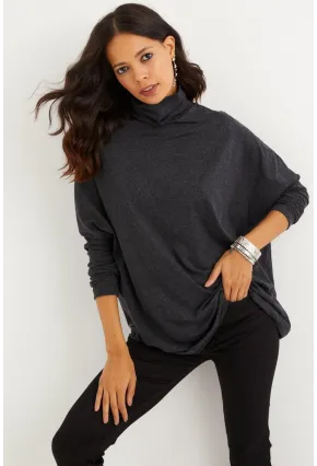 Kadın Antrasit Yarasa Kol Balıkçı Bluz EY1049