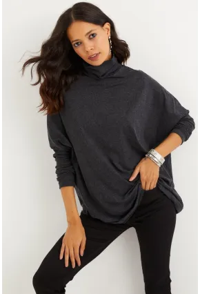 Kadın Antrasit Yarasa Kol Balıkçı Bluz MEY1049