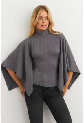 Kadın Antrasit Yarasa Kol Balıkçı Bluz MTF32