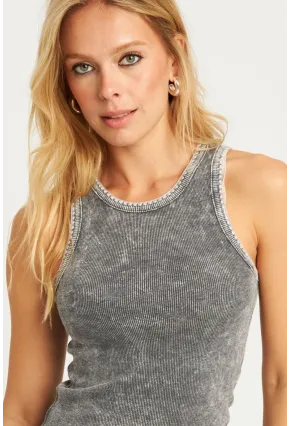 Kadın Antrasit Yıkamalı Triko Bluz AYD341