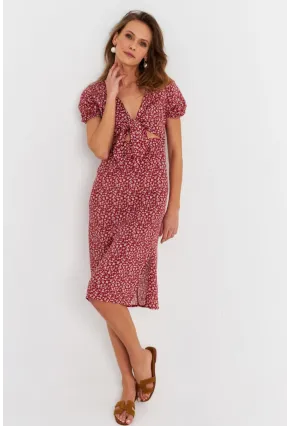 Kadın Badem Düğümlü Pencereli Midi Elbise Q1002