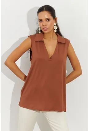 Kadın Badem Polo Yaka Bluz LPP1219