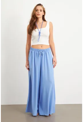 Kadın Bebe Mavi Beli Lastikli Cepli Palazzo Pantolon Sİ1155