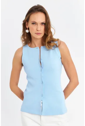 Kadın Bebe Mavi Düğmeli Triko Bluz ZH10