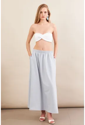 Kadın Bebe Mavi Keten Cepli Midi Etek RSP4440