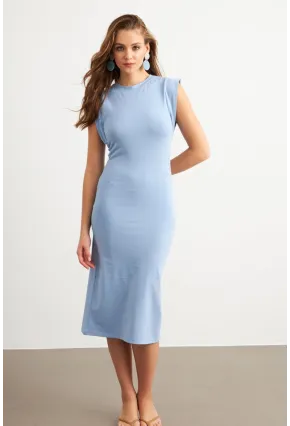 Kadın Bebe Mavi Kolsuz Basic Midi Elbise FLU7109