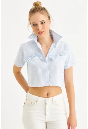 Kadın Bebe Mavi Kurdele Detaylı Crop Gömlek MPC302