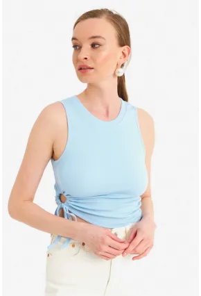 Kadın Bebe Mavi Yanı Büzülebilir Basic Bluz RSP329