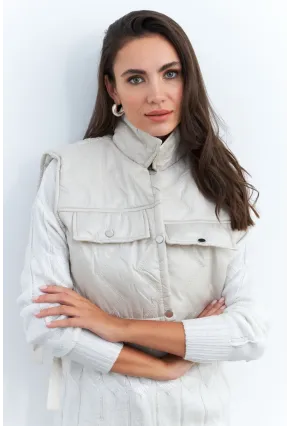 Kadın Bej Crop Yelek İS808