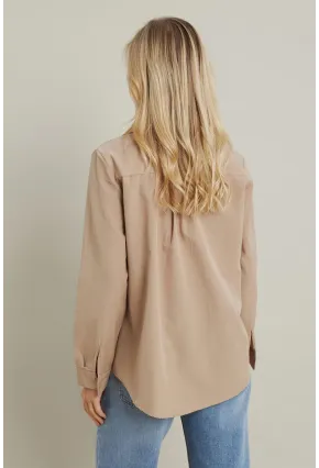 Kadın Bej Taşlı Gömlek MZER412