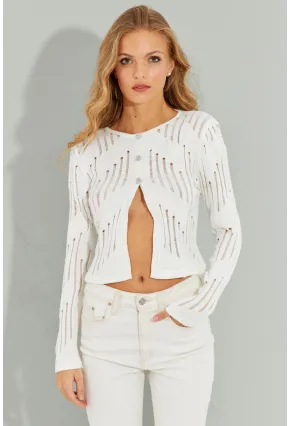 Kadın Beyaz Ajurlu Kısa Hırka SF2511