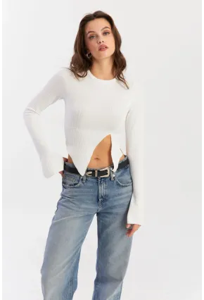 Kadın Beyaz Asimetrik Bluz CG384