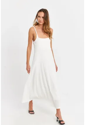 Kadın Beyaz Askılı Bürümcük Midi Elbise EY3057