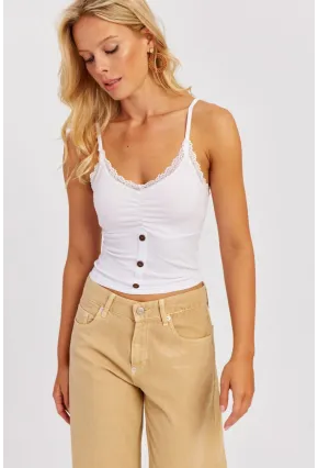 Kadın Beyaz Askılı Dantelli Bluz MK03-90
