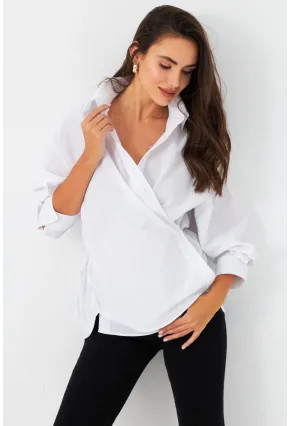 Kadın Beyaz Bağlama Detaylı Gömlek ZER418