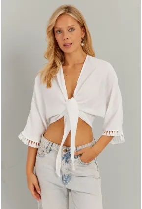 Kadın Beyaz Bağlamalı Bluz KS034