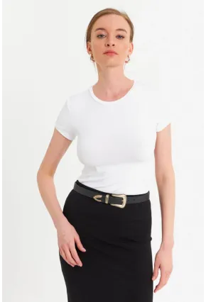 Kadın Beyaz Basic T-Shirt FLS07