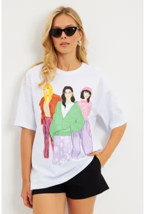 Kadın Beyaz Baskılı T-Shirt DY1329