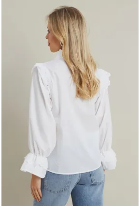 Kadın Beyaz Bebe Yaka Dantelli Gömlek MQS1839