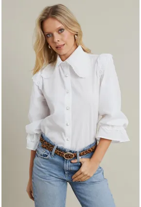 Kadın Beyaz Bebe Yaka Dantelli Gömlek MQS1839