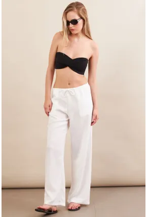 Kadın Beyaz Beli Bağcıklı Pantolon ZH105