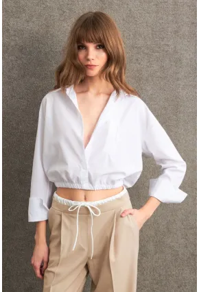 Kadın Beyaz Beli Lastikli Gömlek ELT3835