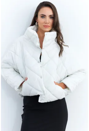 Kadın Beyaz Beli Lastikli Yarasa Kol Şişme Mont MX11