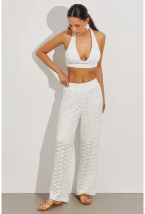 Kadın Beyaz Beli Lastikli Yarım Astarlı Brode Pantolon TW80018
