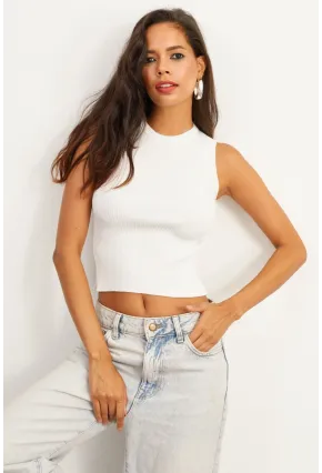 Kadın Beyaz Bisiklet Yaka Triko Bluz YV91