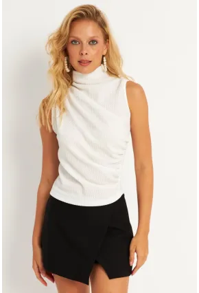 Kadın Beyaz Büzğülü Bluz HC1452