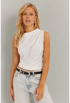Kadın Beyaz Büzgülü Bluz YZ625