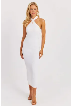 Kadın Beyaz Çapraz Yaka Triko Elbise YZ630