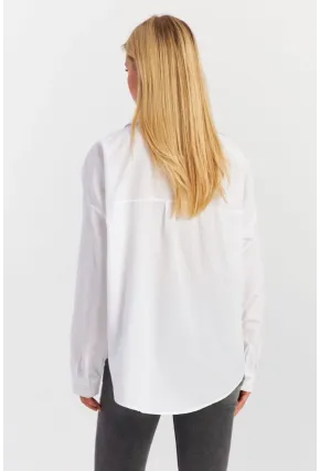 Kadın Beyaz Cepli Taşlı Gömlek MZER414