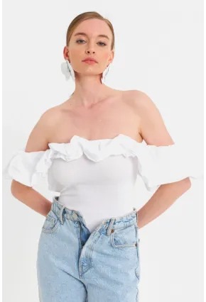 Kadın Beyaz Çıtçıtlı Straplez Body TPG07