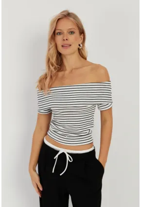 Kadın Beyaz Çizgili Madonna Bluz YZ1001