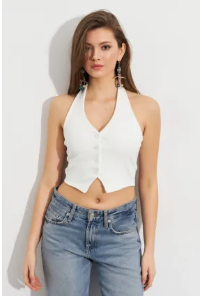 Kadın Beyaz Crop Bluz SE18