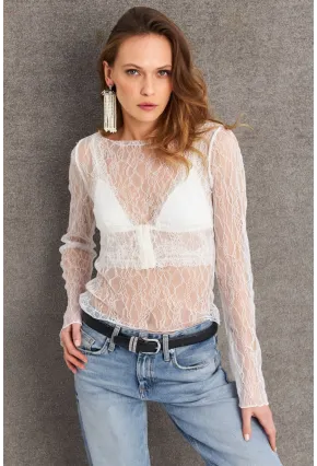 Kadın Beyaz Dantel Bluz BAR803