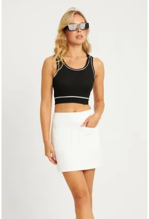 Kadın Beyaz Fermuarlı Cepli Mini Etek YLE605