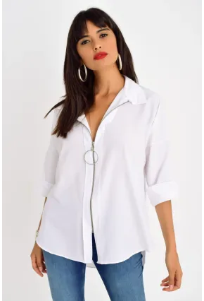 Kadın Beyaz Fermuarlı Gömlek DY25580