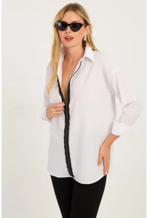 Kadın Beyaz Fermuarlı Gömlek  KPN08