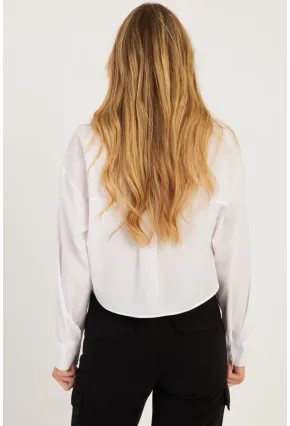 Kadın Beyaz Fermuarlı Kısa Gömlek SF2541