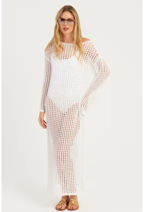 Kadın Beyaz File Kaftan SMT550